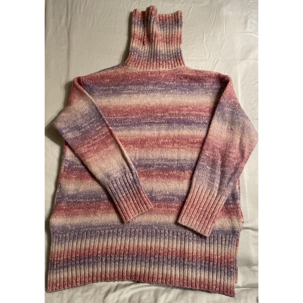 Unbranded Sweater Women Size Large Pink Purple Turtleneck Long Sleeve